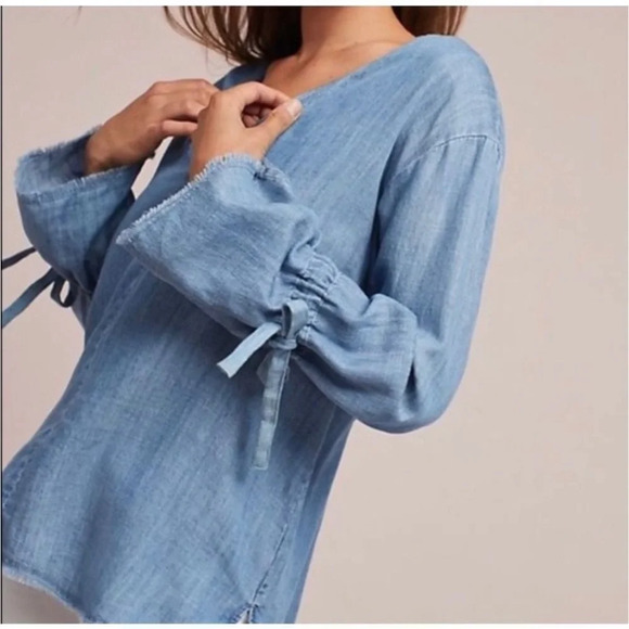 Rails Zimi Linen Blend Denim Blouse Chambray Size Large - Picture 6 of 14